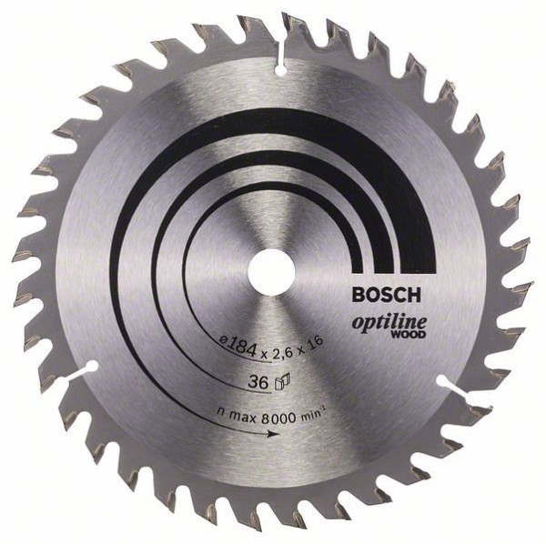 Bosch Kreissägeblatt Optiline Wood für Handkreissägen, 184 x 16 x 2,6 mm, 36, 2608640818