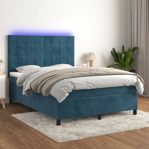 vidaXL Boxspringbett mit Matratze & LED Dunkelblau 140x190 cm Samt, 3136123