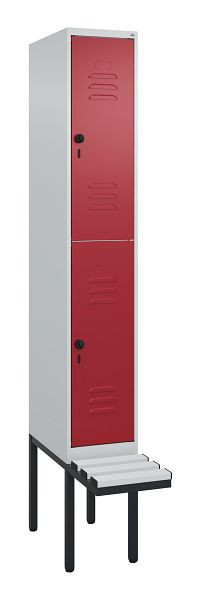 C+P Doppelstöckiger Spind Classic PLUS, 2120x300x815mm, 7035/3003, Drehriegel, mit Untergestell und schwebender Sitzfläche, 0803407-10 S10106