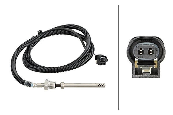HELLA Sensor, Abgastemperatur - 2-polig - geschraubt - Kabel: 1055mm, 6PT 358 181-731
