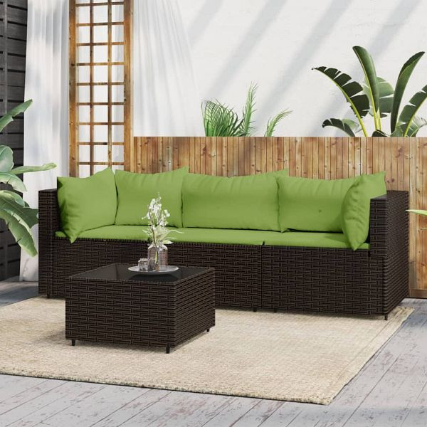 vidaXL 4-teilig Garten-Lounge-Set mit Kissen Braun Poly Rattan, 319831