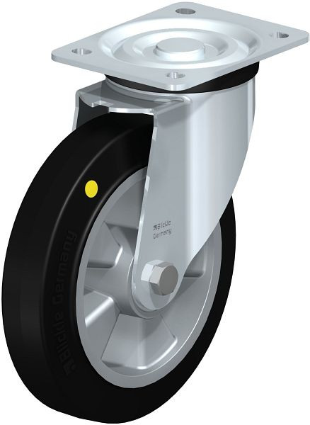 Blickle L-ALEV 200K-EL Stahlblech-Lenkrolle, mittelschwere Ausführung, mit Anschraubplatte, Elastik-Vollgummi, Schwarz, 748080