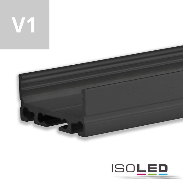 ISOLED LED Aufbauprofil SURF24 FLAT V1 Aluminium schwarz RAL 9005, 200cm, 113183