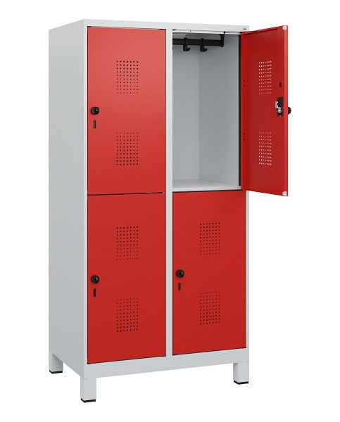 C+P Doppelstöckiger Spind Evolo PLUS, Füße, 4 Fächer, 1630x800x500mm, 7035/3020, Drehriegel, 0493105-22 S10005