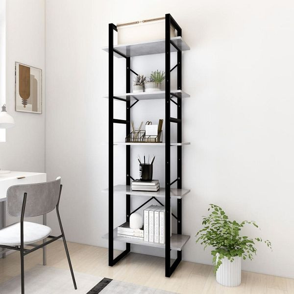 vidaXL Bücherregal 5 Fächer Betongrau 60x30x175 cm Holzwerkstoff, 3081982