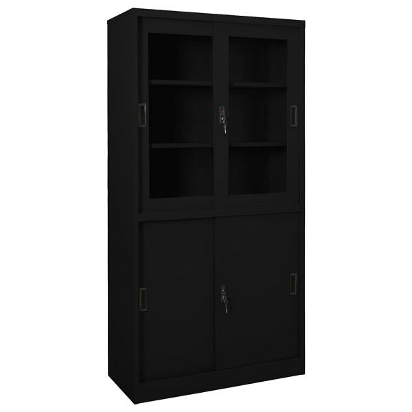 vidaXL Büroschrank mit Schiebetür Schwarz 90x40x180 cm Stahl, 335964