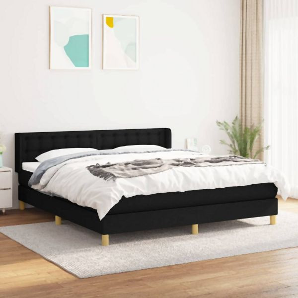vidaXL Boxspringbett mit Matratze Schwarz 180x200 cm Stoff, 3130611
