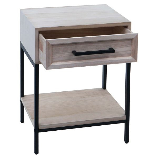 Mendler Nachttisch HWC-N91, Kommode Beistelltisch Nachtschrank Schrank, Schublade Shabby-Look Paulownia Holz 59x43x36cm, natur, 109701