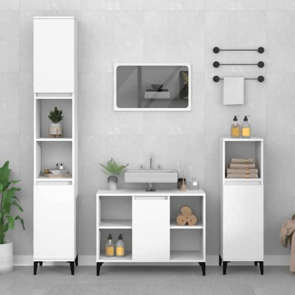 vidaXL 3-tlg. Badmöbel-Set Weiß Holzwerkstoff, 3185621, 8720845830069