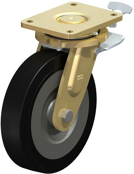 Blickle LS-SE 250K-ST-RI4 Stahlgeschweißte Schwerlast-Lenkrolle, schwere Drehkranz-Ausführung mit Feststeller, Elastik-Vollgummi, Schwarz, 738197