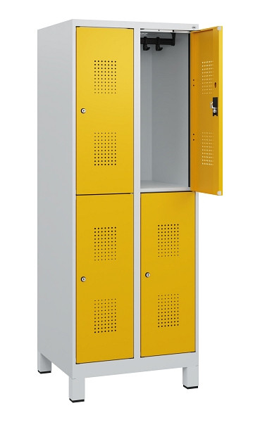 C+P Doppelstöckiger Spind Evolo PLUS, Füße, 4 Fächer, 1630x600x500mm, 7035/1004, Zylinderschloss, 0493105-20 S10019