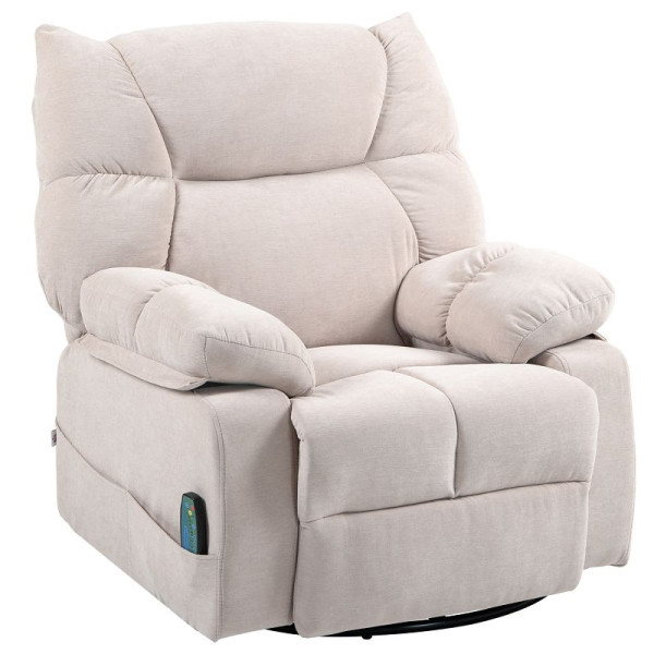 HOMCOM Massagesessel mit Wärme- & Liegefunktion, drehbar, bis 150 kg, Metallgestell, 98x90x98cm, Beige, 700-174V90BG