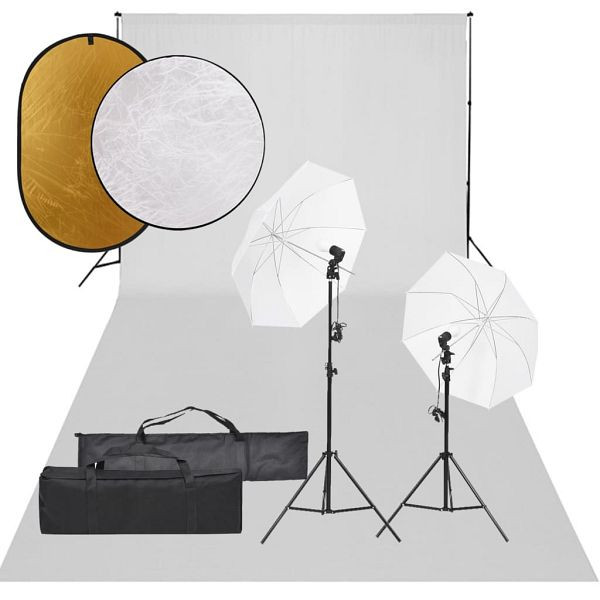 vidaXL Fotostudio-Set mit Beleuchtung, Hintergrund und Reflektor, 3094665