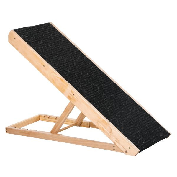 PawHut Haustierrampe mit rutschfestem Teppich, Polyester Schwarz+Naturholz 90B x 40T x 61H cm, D06-102