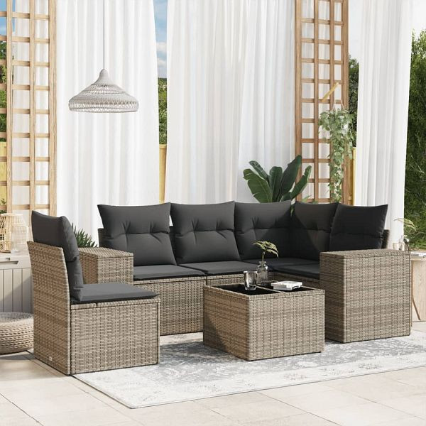 vidaXL 6-tlg. Garten-Sofagarnitur mit Kissen Grau Poly Rattan, 3254917
