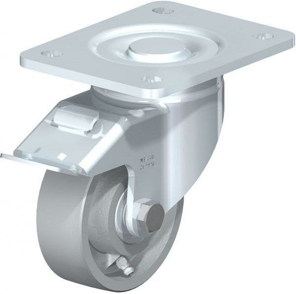 Blickle LH-G 100K-3-FI Stahlblech-Lenkrolle, Schwerlast-Ausführung, mit Anschraubplatte & Feststeller, Guss, Grau, 754597
