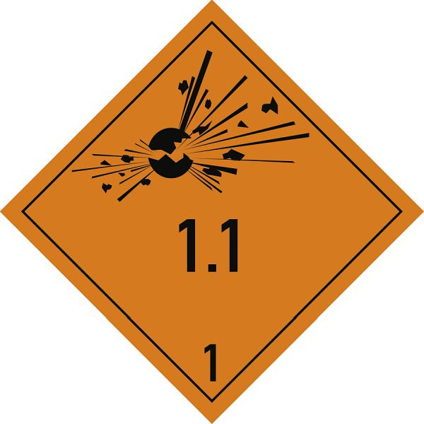 Moedel Gefahrzettel Klasse 1 - Unterklasse 1.1, Folie, 300x300 mm, 65891