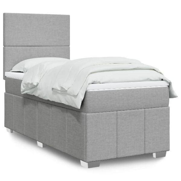 vidaXL Boxspringbett mit Matratze Hellgrau 90x200 cm Stoff, 3293844