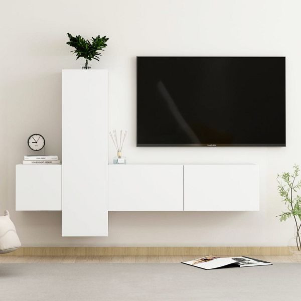 vidaXL 3-tlg. TV-Schrank-Set Weiß Holzwerkstoff, 3078656