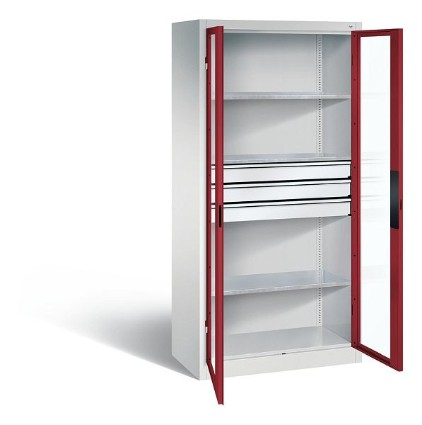 C+P Werkzeugschrank Acurado, H1950xB930xT500mm, Farbe: Lichtgrau / Rubinrot, Muldengriff, 8921-55302 S10013