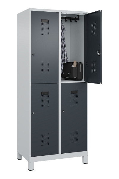C+P Doppelstöckiger Spind Evolo PLUS, mit Füßen, 4 Fächer, 1950x800x500mm, 7035, Frontfarbe RAL 7016 Anthrazitgrau, Zylinderschloss, 049310-22 S10039
