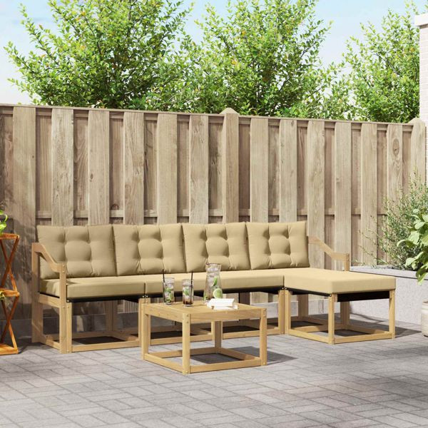 vidaXL Outdoor-Sofagarnitur mit Kissen 6-teilig Weiß und Beige, 3389415