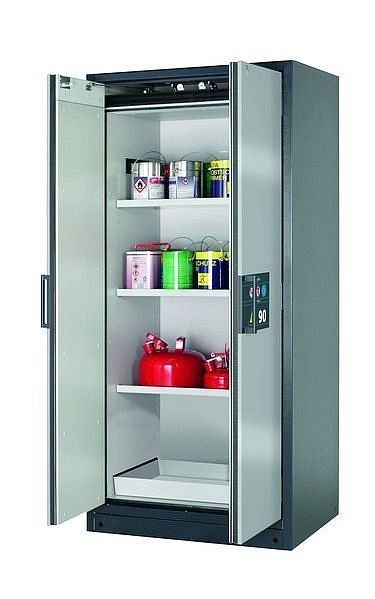 asecos Sicherheitsschrank Q-CLASSIC-90, Q90.195.090 in Silber mit 3x Fachboden (Stahlblech), 30041-049-30045