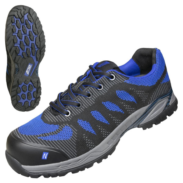 NITRAS PRO STEP, Sicherheitshalbschuhe, S1P, SRC, strapazierfähiges Textil, Größe: 39, Farbe: schwarz/blau, VE: 10 Paar, 7413-1022-39