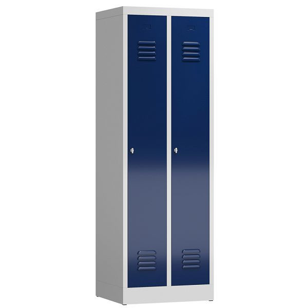 Lüllmann ClassiX Garderobenschrank, 2 Abteile, 1800 x 590 x 500 mm, lichtgrau/enzianblau, X-510121