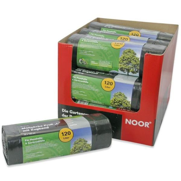 NOOR Müllsäcke Profi L 120l 20er Rolle (70 x 105cm) mit Zugband schwarz LDPE 45my, 0602-L