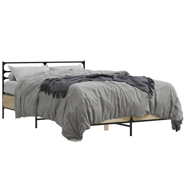 vidaXL Bettgestell Sonoma-Eiche 140x200 cm Holzwerkstoff und Metall, 3280043