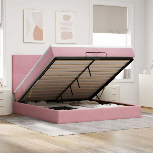 vidaXL Ottoman-Bett mit Matratzen Rosa 200x200 cm Samt, 3313426