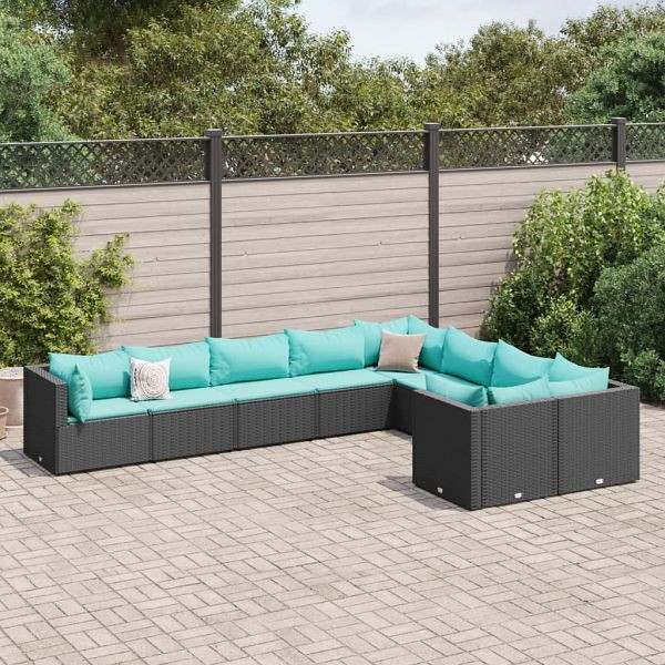 vidaXL 9-teilig Garten-Sofagarnitur mit Kissen Schwarz Poly Rattan, 3308316