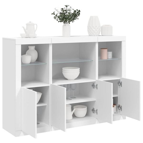vidaXL Sideboards mit LED-Leuchten 3 Stück Weiß Holzwerkstoff, 3209107