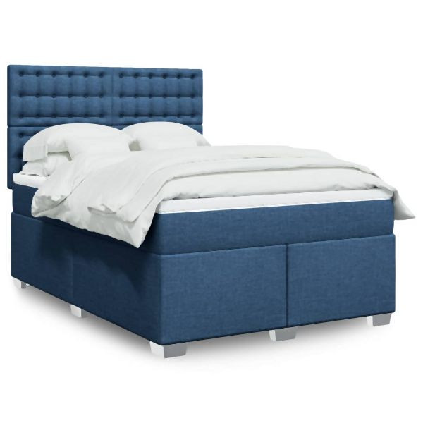 vidaXL Boxspringbett mit Matratze Blau 140x200 cm Stoff, 3292831