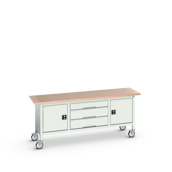 bott verso mobile Kastenwerkbank (Multiplex) mit 3 Schubladen und 2 Türen, BxTxH: 2000 x 600 x 830 mm, Lichtgrau / Lichtgrau, 16923232.16