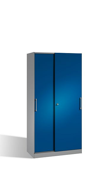 C+P Schiebetürenschrank Asisto, H1980xB1000xT435mm, Farbe: Weißaluminium / Enzianblau, Bügelgriff, 5 OH, 142002-000 S10127