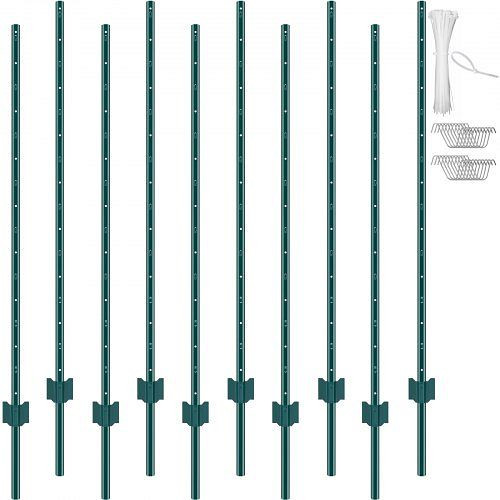 VEVOR 5 Fuß Zaunpfosten, 10er-Pack T-Pfosten aus Metall, für Garten, Rasen, Bauernhöfe und Maschendrahtzäune, grün, WLLZJSK5YC10LFG33V0