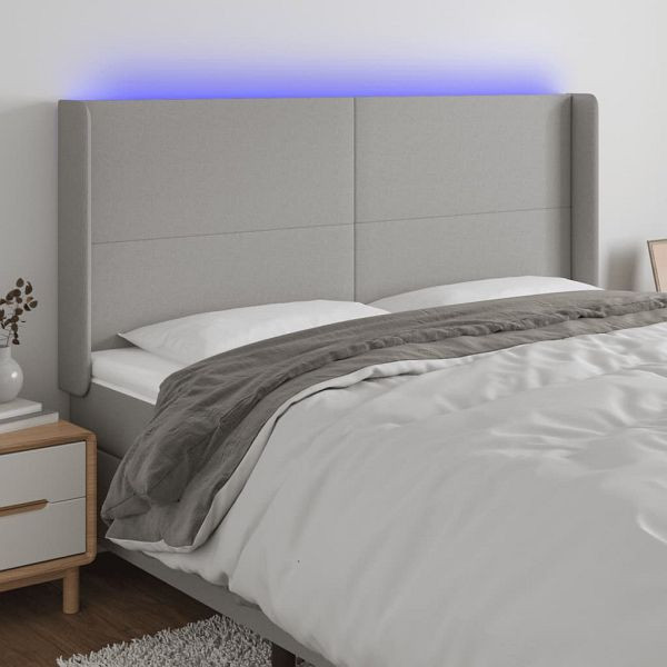vidaXL LED Kopfteil Hellgrau 203x16x118/128 cm Stoff, 3123790