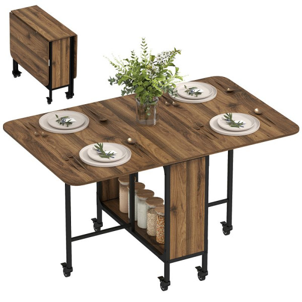 HOMCOM Mobiler Klapptisch, 2 klappbare Fläche, 130 x 80 x 74 cm, Braun, 835-789V00LR