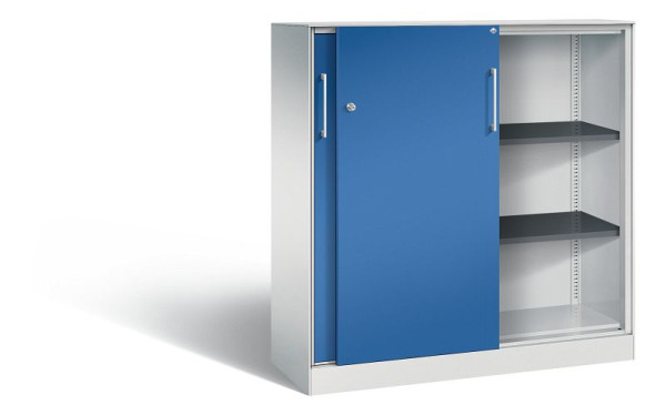 C+P Schiebetürenschrank Asisto, H1310xB1200xT435mm, Farbe: Lichtgrau / Enzianblau, Bügelgriff, 3 OH, 142031-000 S10138