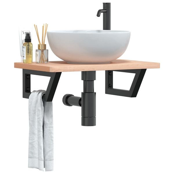 vidaXL Waschbeckenregal Wandmontage Stahl und Massivholz Buche, 3302359