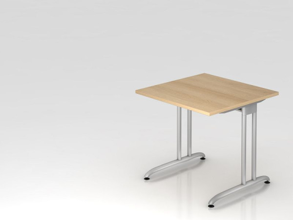 Hammerbacher Schreibtisch C-Fuß 80x80cm Eiche, horizontale Kabelwanne, Arbeitshöhe 72 cm, VBS08/E/S