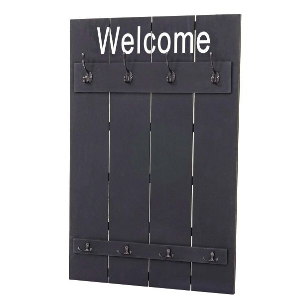 Mendler Wandgarderobe HWC-C89 Welcome, Garderobe Garderobenpaneel, Shabby-Look Vintage, 91x60cm, dunkelgrau, shabby, 61923