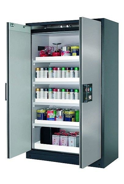 asecos Sicherheitsschrank Q-CLASSIC-90, Q90.195.120 in Silber mit 4x Wannenboden Standard (Polypropylen), 30001-049-30014