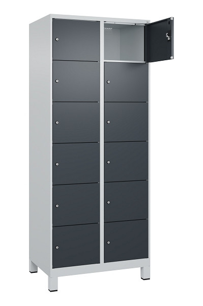 C+P Schließfachschrank Evolo PLUS, mit Füßen, 12 Fächer, 1950x800x500mm, 7035/7, Frontfarbe RAL 7016 Anthrazitgrau, 049010-226 S10012
