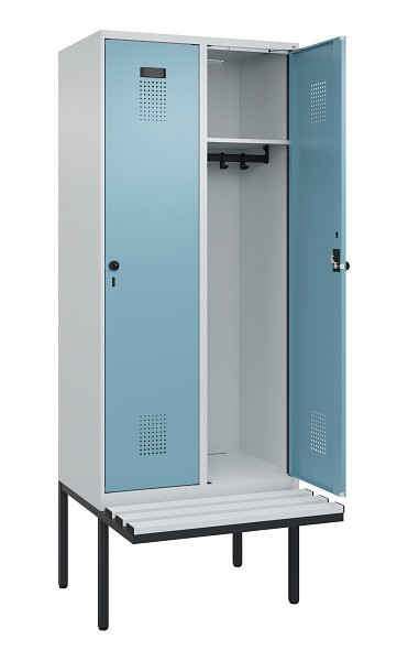 C+P Spind Evolo PLUS, 2 Abteile, 2120x800x815mm, 7035/0010, Haken 4, Drehriegel, Material Sitzfläche Kunststoff, 0490407-22 S10063