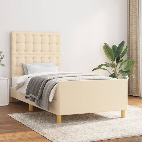 vidaXL Bettgestell mit Kopfteil Creme 90x190 cm Stoff, 3125346