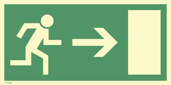 Moedel Rettungsweg rechts, BGV A8 (E13), Folie, langnachleuchtend, 160-mcd, 400x200 mm, 61042