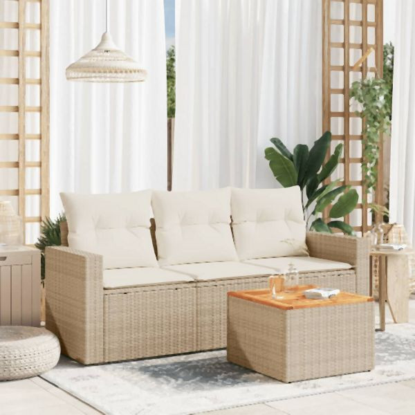 vidaXL 4-tlg. Garten-Sofagarnitur mit Kissen Beige Poly Rattan, 3256324